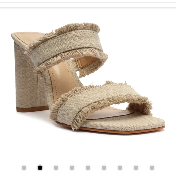 SCHUTZ Shoes - Schulz Amely Double Strap Nude Fabric Lin/Oyster Heel Size -10